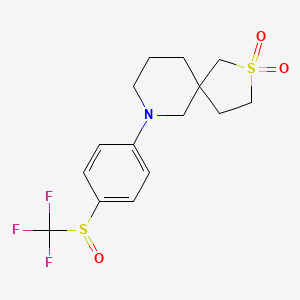 molecular formula C15H18F3NO3S2 B7436723 9-[4-(Trifluoromethylsulfinyl)phenyl]-2lambda6-thia-9-azaspiro[4.5]decane 2,2-dioxide 