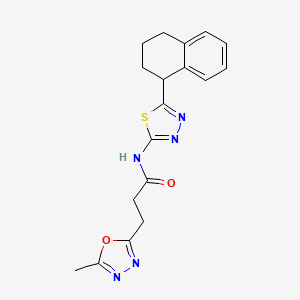 molecular formula C18H19N5O2S B7436729 3-(5-methyl-1,3,4-oxadiazol-2-yl)-N-[5-(1,2,3,4-tetrahydronaphthalen-1-yl)-1,3,4-thiadiazol-2-yl]propanamide 