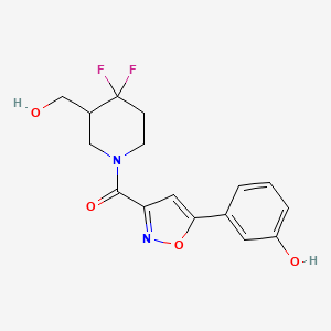 molecular formula C16H16F2N2O4 B7436741 [4,4-Difluoro-3-(hydroxymethyl)piperidin-1-yl]-[5-(3-hydroxyphenyl)-1,2-oxazol-3-yl]methanone 