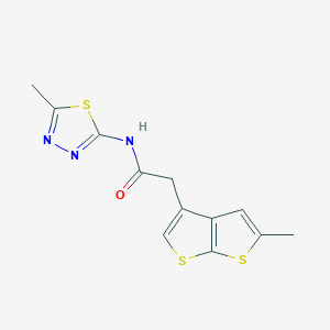 molecular formula C12H11N3OS3 B7436754 N-(5-methyl-1,3,4-thiadiazol-2-yl)-2-(5-methylthieno[2,3-b]thiophen-3-yl)acetamide 