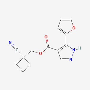 molecular formula C14H13N3O3 B7436933 (1-cyanocyclobutyl)methyl 5-(furan-2-yl)-1H-pyrazole-4-carboxylate 