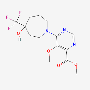 molecular formula C14H18F3N3O4 B7437083 Methyl 6-[4-hydroxy-4-(trifluoromethyl)azepan-1-yl]-5-methoxypyrimidine-4-carboxylate 