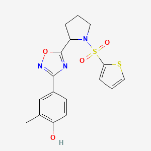 molecular formula C17H17N3O4S2 B7437125 2-Methyl-4-[5-(1-thiophen-2-ylsulfonylpyrrolidin-2-yl)-1,2,4-oxadiazol-3-yl]phenol 