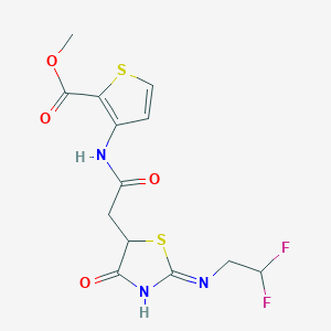 molecular formula C13H13F2N3O4S2 B7437161 Methyl 3-[[2-[2-(2,2-difluoroethylimino)-4-oxo-1,3-thiazolidin-5-yl]acetyl]amino]thiophene-2-carboxylate 