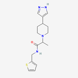 molecular formula C16H22N4OS B7437176 2-[4-(1H-pyrazol-4-yl)piperidin-1-yl]-N-(thiophen-2-ylmethyl)propanamide 