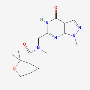 molecular formula C16H21N5O3 B7437192 N,2,2-trimethyl-N-[(1-methyl-4-oxo-5H-pyrazolo[3,4-d]pyrimidin-6-yl)methyl]-3-oxabicyclo[3.1.0]hexane-1-carboxamide 