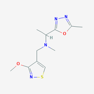 molecular formula C11H16N4O2S B7437232 N-[(3-methoxy-1,2-thiazol-4-yl)methyl]-N-methyl-1-(5-methyl-1,3,4-oxadiazol-2-yl)ethanamine 
