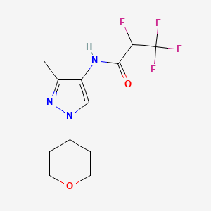 molecular formula C12H15F4N3O2 B7437253 2,3,3,3-tetrafluoro-N-[3-methyl-1-(oxan-4-yl)pyrazol-4-yl]propanamide 