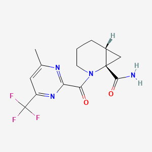 molecular formula C14H15F3N4O2 B7437288 (1S,6R)-2-[4-methyl-6-(trifluoromethyl)pyrimidine-2-carbonyl]-2-azabicyclo[4.1.0]heptane-1-carboxamide 