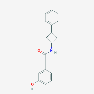 molecular formula C20H23NO2 B7437337 2-(3-hydroxyphenyl)-2-methyl-N-(3-phenylcyclobutyl)propanamide 