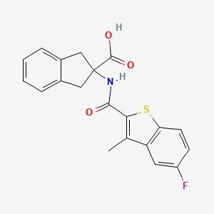 molecular formula C20H16FNO3S B7437460 2-[(5-Fluoro-3-methyl-1-benzothiophene-2-carbonyl)amino]-1,3-dihydroindene-2-carboxylic acid 