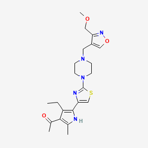molecular formula C22H29N5O3S B7437480 1-[4-ethyl-5-[2-[4-[[3-(methoxymethyl)-1,2-oxazol-4-yl]methyl]piperazin-1-yl]-1,3-thiazol-4-yl]-2-methyl-1H-pyrrol-3-yl]ethanone 
