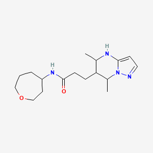 molecular formula C17H28N4O2 B7437498 3-(5,7-dimethyl-4,5,6,7-tetrahydropyrazolo[1,5-a]pyrimidin-6-yl)-N-(oxepan-4-yl)propanamide 