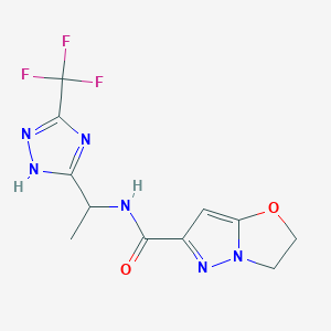 molecular formula C11H11F3N6O2 B7437512 N-[1-[3-(trifluoromethyl)-1H-1,2,4-triazol-5-yl]ethyl]-2,3-dihydropyrazolo[5,1-b][1,3]oxazole-6-carboxamide 