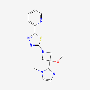 molecular formula C15H16N6OS B7437530 2-[3-Methoxy-3-(1-methylimidazol-2-yl)azetidin-1-yl]-5-pyridin-2-yl-1,3,4-thiadiazole 