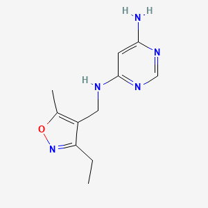 molecular formula C11H15N5O B7437558 4-N-[(3-ethyl-5-methyl-1,2-oxazol-4-yl)methyl]pyrimidine-4,6-diamine 