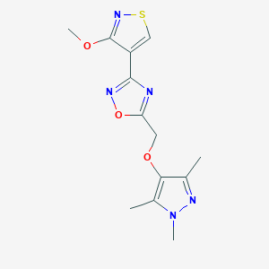 3-(3-Methoxy-1,2-thiazol-4-yl)-5-[(1,3,5-trimethylpyrazol-4-yl)oxymethyl]-1,2,4-oxadiazole