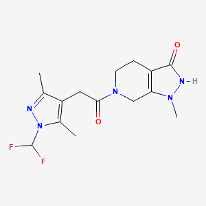 molecular formula C15H19F2N5O2 B7437686 6-[2-[1-(Difluoromethyl)-3,5-dimethylpyrazol-4-yl]acetyl]-1-methyl-2,4,5,7-tetrahydropyrazolo[3,4-c]pyridin-3-one 