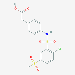 molecular formula C15H14ClNO6S2 B7437820 2-[4-[(2-Chloro-5-methylsulfonylphenyl)sulfonylamino]phenyl]acetic acid 