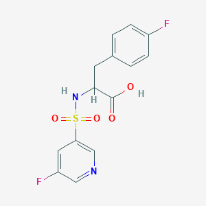 molecular formula C14H12F2N2O4S B7437895 3-(4-Fluorophenyl)-2-[(5-fluoropyridin-3-yl)sulfonylamino]propanoic acid 