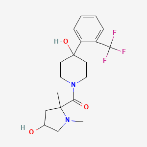 molecular formula C19H25F3N2O3 B7437902 (4-Hydroxy-1,2-dimethylpyrrolidin-2-yl)-[4-hydroxy-4-[2-(trifluoromethyl)phenyl]piperidin-1-yl]methanone 