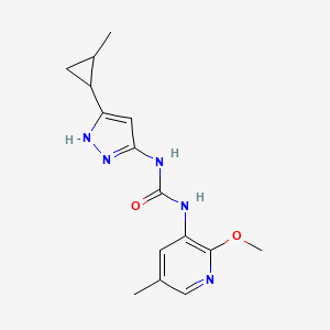 molecular formula C15H19N5O2 B7437922 1-(2-methoxy-5-methylpyridin-3-yl)-3-[5-(2-methylcyclopropyl)-1H-pyrazol-3-yl]urea 