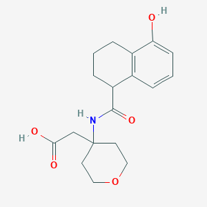 molecular formula C18H23NO5 B7437944 2-[4-[(5-Hydroxy-1,2,3,4-tetrahydronaphthalene-1-carbonyl)amino]oxan-4-yl]acetic acid 