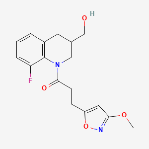 molecular formula C17H19FN2O4 B7437982 1-[8-fluoro-3-(hydroxymethyl)-3,4-dihydro-2H-quinolin-1-yl]-3-(3-methoxy-1,2-oxazol-5-yl)propan-1-one 