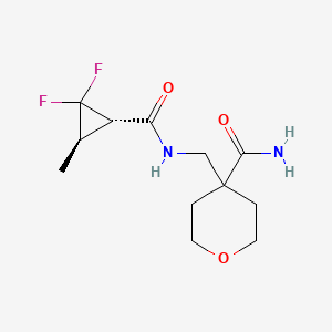 molecular formula C12H18F2N2O3 B7438012 4-[[[(1S,3R)-2,2-difluoro-3-methylcyclopropanecarbonyl]amino]methyl]oxane-4-carboxamide 