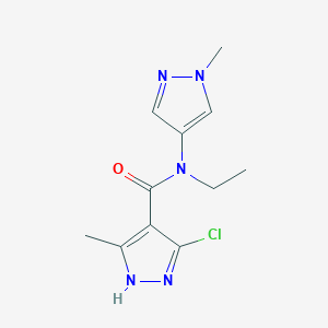 molecular formula C11H14ClN5O B7438018 3-chloro-N-ethyl-5-methyl-N-(1-methylpyrazol-4-yl)-1H-pyrazole-4-carboxamide 