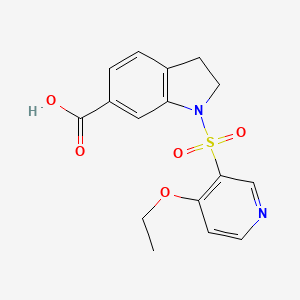 molecular formula C16H16N2O5S B7438124 1-(4-Ethoxypyridin-3-yl)sulfonyl-2,3-dihydroindole-6-carboxylic acid 