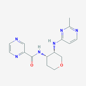 molecular formula C15H18N6O2 B7438150 N-[(3S,4S)-3-[(2-methylpyrimidin-4-yl)amino]oxan-4-yl]pyrazine-2-carboxamide 