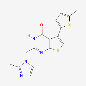 molecular formula C16H14N4OS2 B7438247 2-[(2-methylimidazol-1-yl)methyl]-5-(5-methylthiophen-2-yl)-3H-thieno[2,3-d]pyrimidin-4-one 