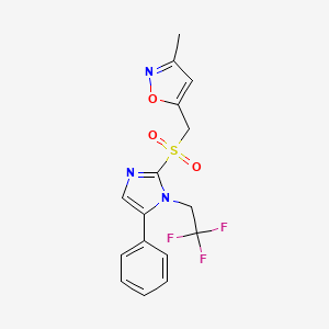 molecular formula C16H14F3N3O3S B7438260 3-Methyl-5-[[5-phenyl-1-(2,2,2-trifluoroethyl)imidazol-2-yl]sulfonylmethyl]-1,2-oxazole 