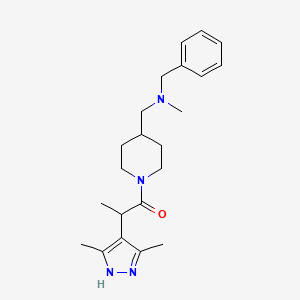 molecular formula C22H32N4O B7438295 1-[4-[[benzyl(methyl)amino]methyl]piperidin-1-yl]-2-(3,5-dimethyl-1H-pyrazol-4-yl)propan-1-one 