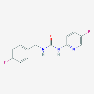 molecular formula C13H11F2N3O B7438310 1-[(4-Fluorophenyl)methyl]-3-(5-fluoropyridin-2-yl)urea 