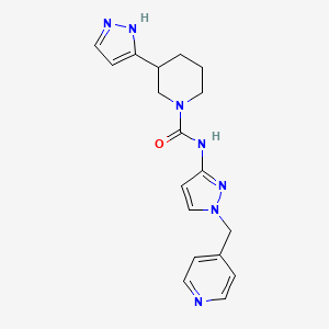 molecular formula C18H21N7O B7438343 3-(1H-pyrazol-5-yl)-N-[1-(pyridin-4-ylmethyl)pyrazol-3-yl]piperidine-1-carboxamide 