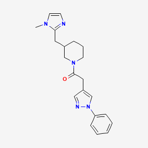 molecular formula C21H25N5O B7438381 1-[3-[(1-Methylimidazol-2-yl)methyl]piperidin-1-yl]-2-(1-phenylpyrazol-4-yl)ethanone 