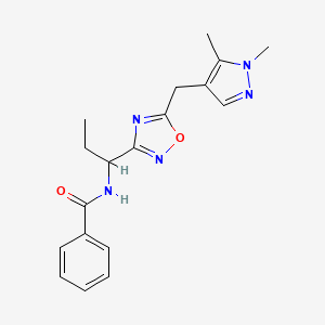molecular formula C18H21N5O2 B7438407 N-[1-[5-[(1,5-dimethylpyrazol-4-yl)methyl]-1,2,4-oxadiazol-3-yl]propyl]benzamide 