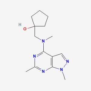 molecular formula C14H21N5O B7438440 1-[[(1,6-Dimethylpyrazolo[3,4-d]pyrimidin-4-yl)-methylamino]methyl]cyclopentan-1-ol 