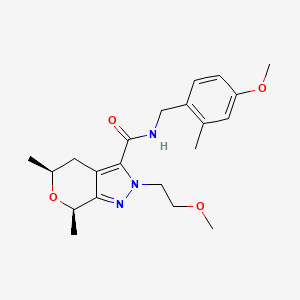 molecular formula C21H29N3O4 B7438460 (5S,7R)-2-(2-methoxyethyl)-N-[(4-methoxy-2-methylphenyl)methyl]-5,7-dimethyl-5,7-dihydro-4H-pyrano[3,4-c]pyrazole-3-carboxamide 