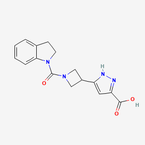 molecular formula C16H16N4O3 B7438571 5-[1-(2,3-dihydroindole-1-carbonyl)azetidin-3-yl]-1H-pyrazole-3-carboxylic acid 