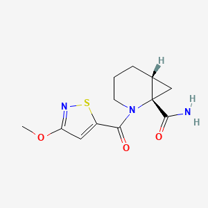 molecular formula C12H15N3O3S B7438575 (1S,6R)-2-(3-methoxy-1,2-thiazole-5-carbonyl)-2-azabicyclo[4.1.0]heptane-1-carboxamide 