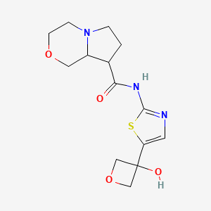 molecular formula C14H19N3O4S B7438603 N-[5-(3-hydroxyoxetan-3-yl)-1,3-thiazol-2-yl]-3,4,6,7,8,8a-hexahydro-1H-pyrrolo[2,1-c][1,4]oxazine-8-carboxamide 