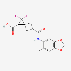 molecular formula C16H15F2NO5 B7438612 2,2-Difluoro-5-[(6-methyl-1,3-benzodioxol-5-yl)carbamoyl]spiro[2.3]hexane-1-carboxylic acid 