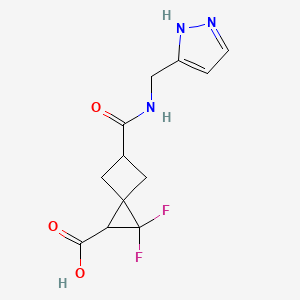 molecular formula C12H13F2N3O3 B7438615 2,2-difluoro-5-(1H-pyrazol-5-ylmethylcarbamoyl)spiro[2.3]hexane-1-carboxylic acid 