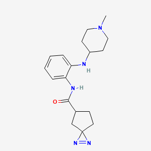 molecular formula C18H25N5O B7438690 N-[2-[(1-methylpiperidin-4-yl)amino]phenyl]-1,2-diazaspiro[2.4]hept-1-ene-5-carboxamide 