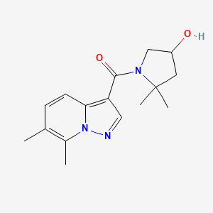 molecular formula C16H21N3O2 B7438691 (6,7-Dimethylpyrazolo[1,5-a]pyridin-3-yl)-(4-hydroxy-2,2-dimethylpyrrolidin-1-yl)methanone 