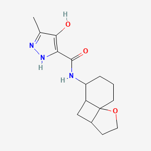 4-hydroxy-3-methyl-N-(2-oxatricyclo[5.4.0.01,5]undecan-8-yl)-1H-pyrazole-5-carboxamide