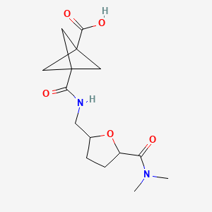 molecular formula C15H22N2O5 B7438752 3-[[5-(Dimethylcarbamoyl)oxolan-2-yl]methylcarbamoyl]bicyclo[1.1.1]pentane-1-carboxylic acid 